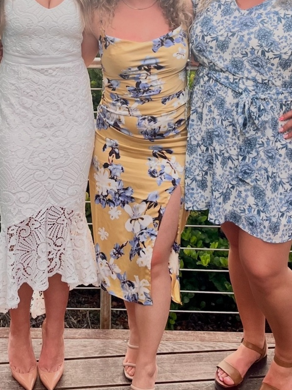 Vici Yellow Floral Midi Slip Dress with Side Slit